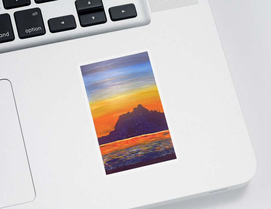 Sunset Sticker featuring the painting Sunset on Abiquiu Lake by Christina Wedberg