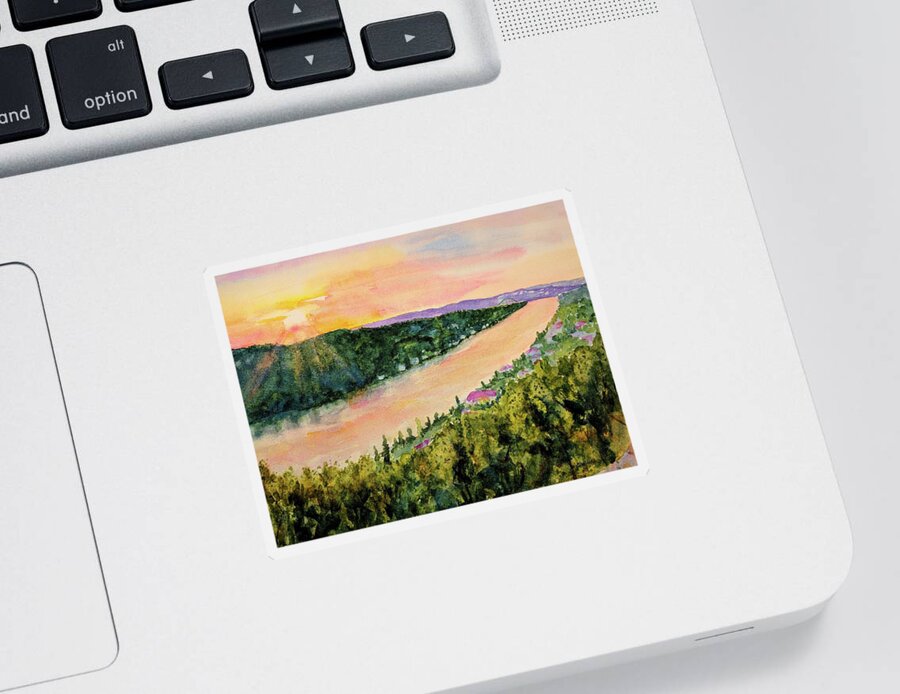 Texas Sticker featuring the painting Sunset on Mount Bonnell by Carlin Blahnik CarlinArtWatercolor