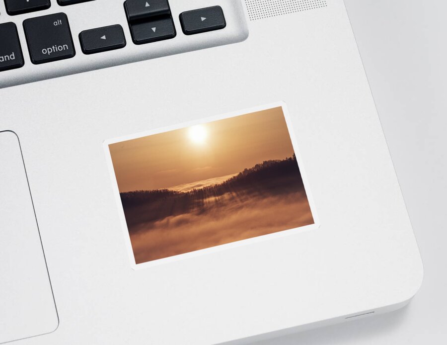 Palkovicke Hurky Sticker featuring the photograph Sunset over a sea of clouds by Vaclav Sonnek