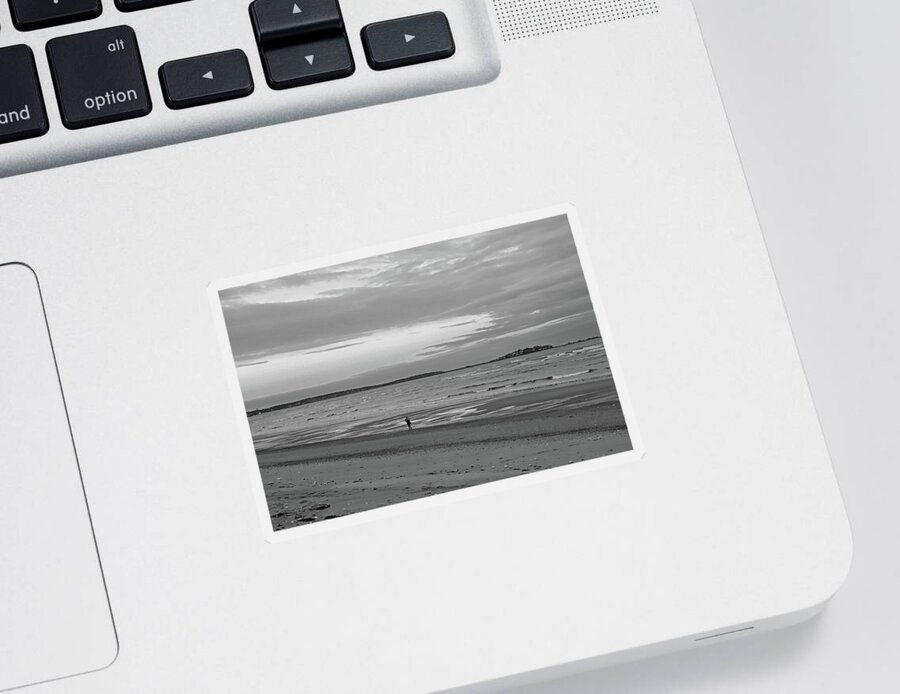 Revere Sticker featuring the photograph Sunset over Nahant From Revere Beach Revere MA Black and White by Toby McGuire