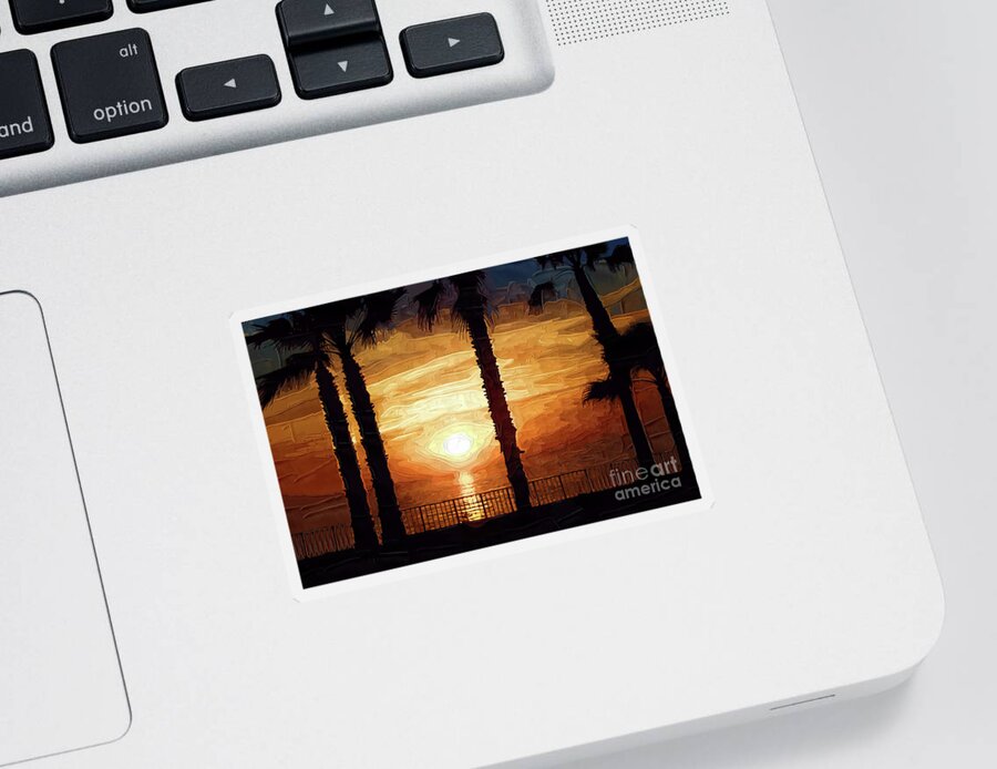 Sunset Sticker featuring the digital art Sunset Over The Pacific by Kirt Tisdale