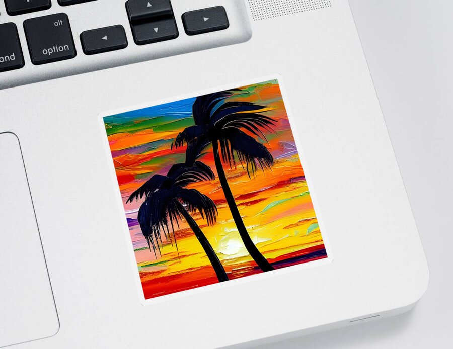 Sunset Sticker featuring the digital art Sunset Palms by Katrina Gunn