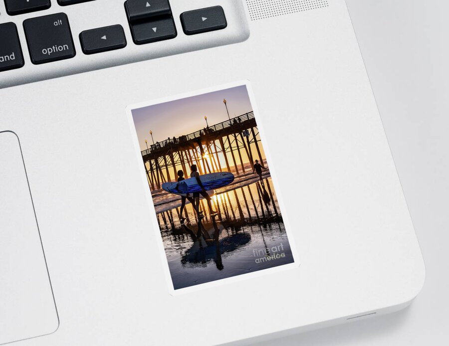 Beach Sticker featuring the photograph Sunset Silhouette at Oceanside Pier by David Levin