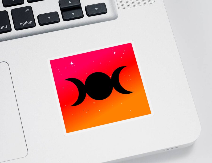 Digital Sticker featuring the digital art Sunset Triple Moon Goddess Symbol on Warm Ombre by Vicki Noble