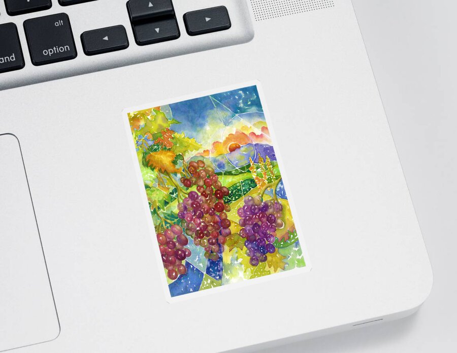 Grapes Sticker featuring the painting Sunset Vineyard by Ann Nicholson