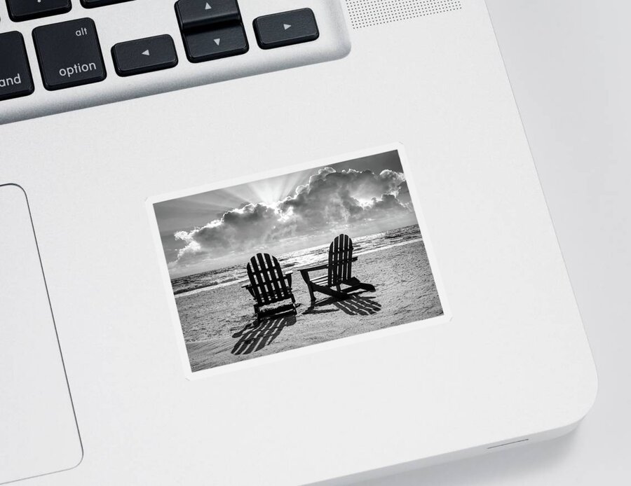 Black Sticker featuring the photograph Sunshine and Shadows in the Sand Black and White by Debra and Dave Vanderlaan