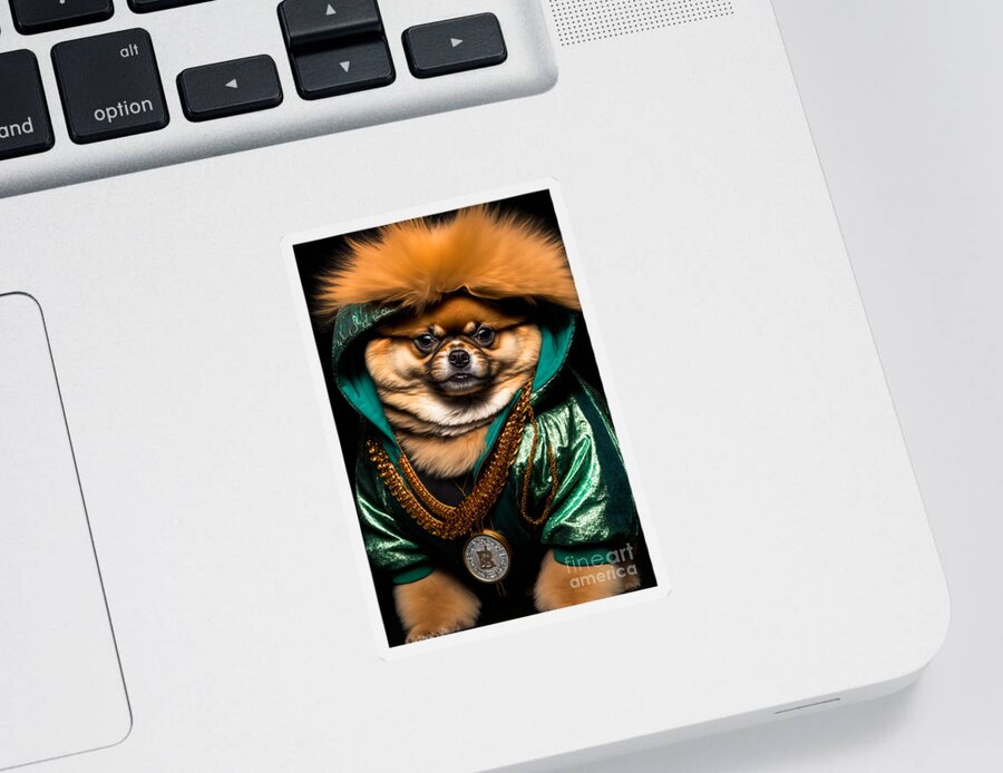 'sup Dawgg Pomeranian Sticker featuring the mixed media 'Sup Dawgg Pomeranian by Jay Schankman