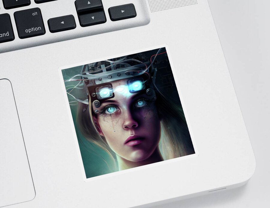 Woman Sticker featuring the digital art Surreal Art 15 Mind Control Woman Portrait by Matthias Hauser