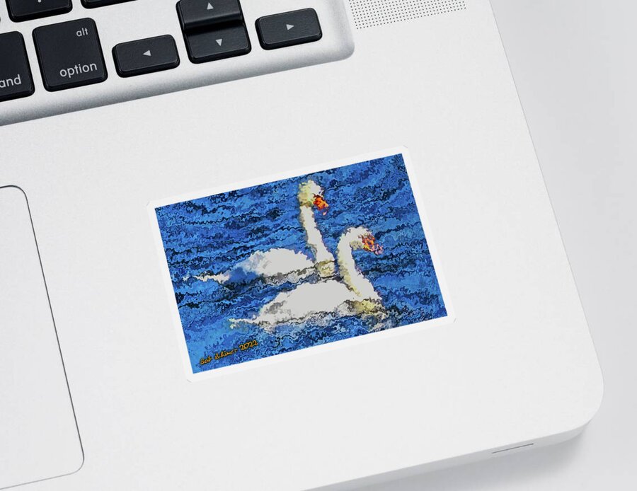 Swan Bird Nature Sticker featuring the digital art Swans by Bob Shimer