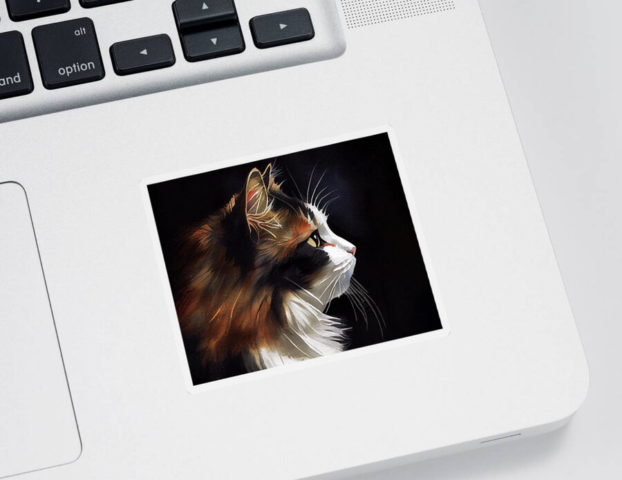 Calico Cat Sticker featuring the digital art Sweet Calico Cat In Profile by Mark Tisdale
