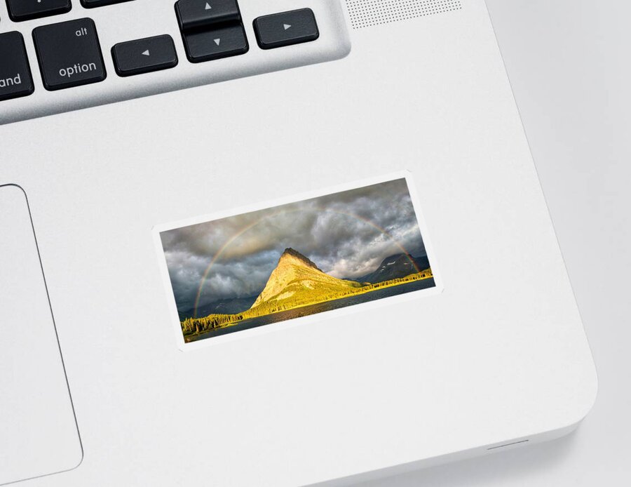 Rainbow Sticker featuring the photograph Swiftcurrent Lake Sunrise Rainbow by William Slider