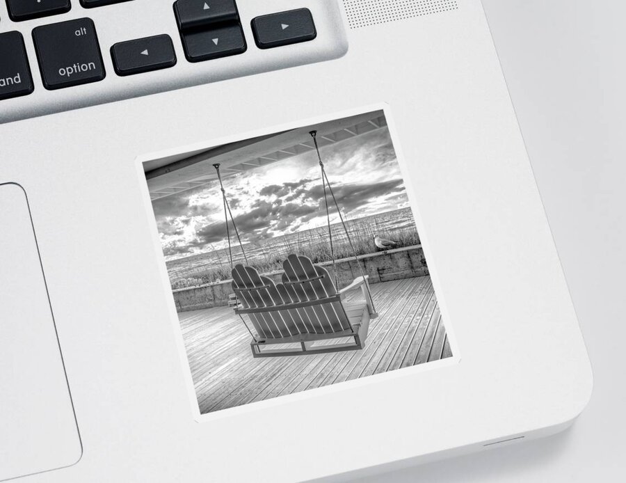 Bird Sticker featuring the photograph Swing at the Beach in Square Black and White by Debra and Dave Vanderlaan