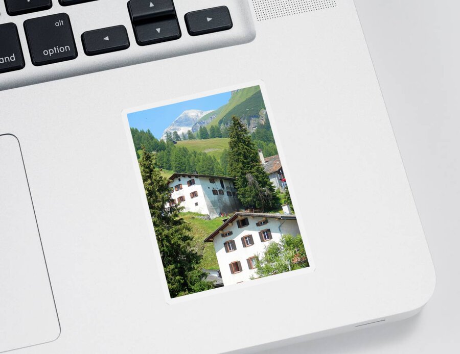 Switzerland Sticker featuring the photograph Swiss Mountain Town, Spluegen by Claudia Zahnd-Prezioso
