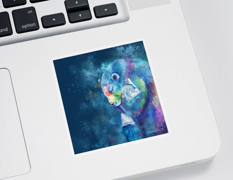 Bear Sticker featuring the digital art Sympathy Bear Hug - Blue by Laura Ostrowski