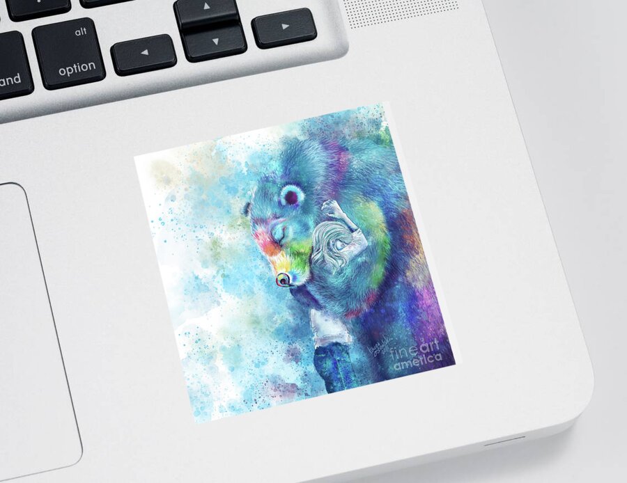 Bear Sticker featuring the digital art Sympathy Bear Hug - White by Laura Ostrowski