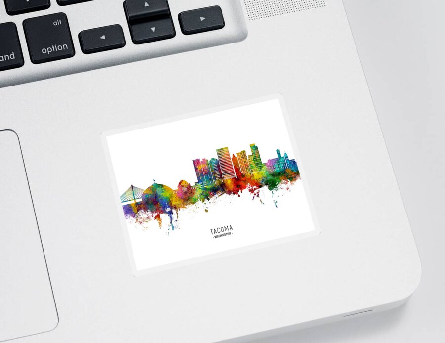 Tacoma Sticker featuring the digital art Tacoma Washington Skyline #89 by Michael Tompsett