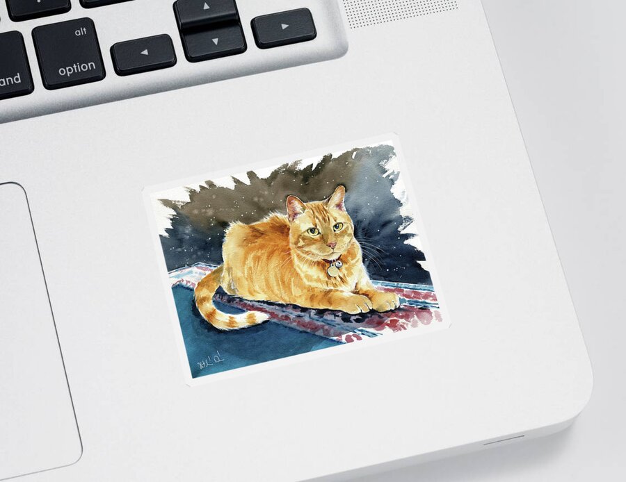 Cats Sticker featuring the painting Taffy Orange Tabby Cat Painting by Dora Hathazi Mendes