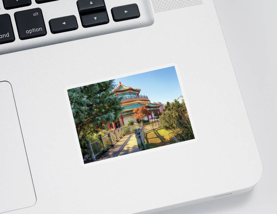 Pagoda Sticker featuring the photograph Taiwan Friendship Pavillion - Norfolk by Susan Rissi Tregoning