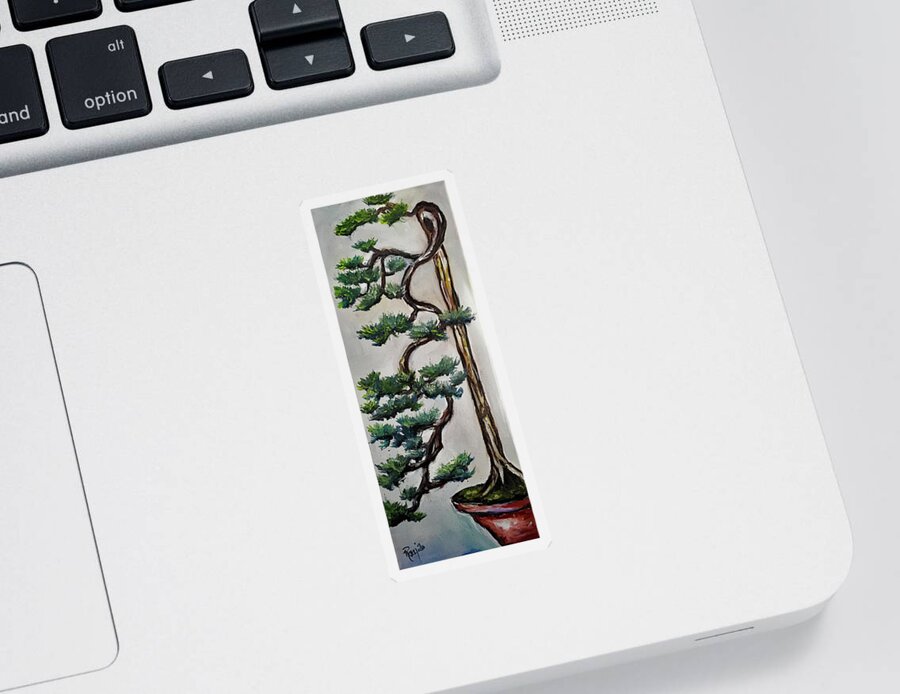 Bonsai Sticker featuring the painting Tall Cascading Bonsai Tree by Roxy Rich