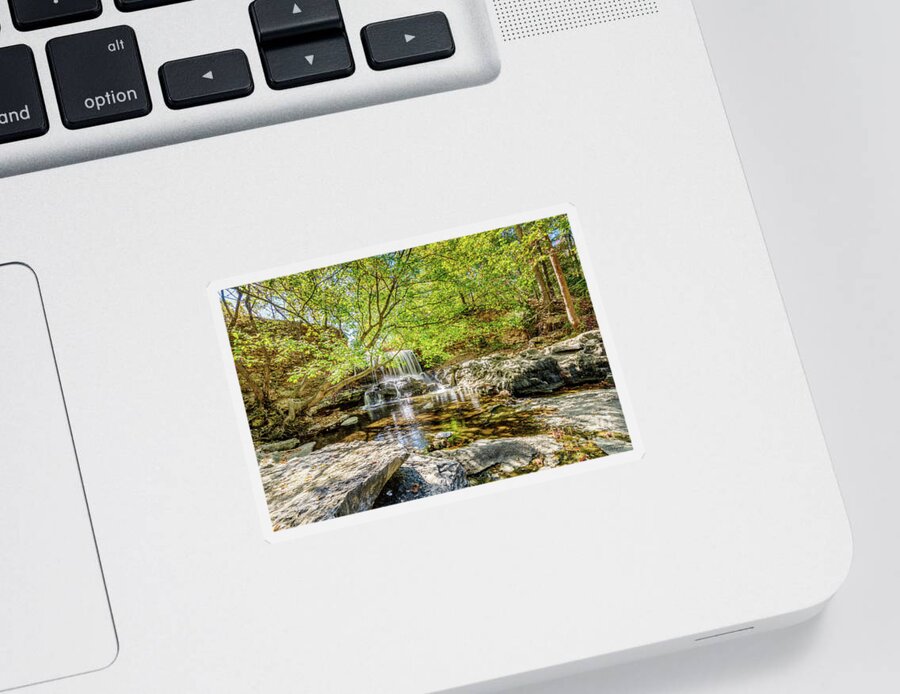 Tanyard Creek Nature Trail Sticker featuring the photograph Tanyard Creek Waterfall In The Fall by Jennifer White