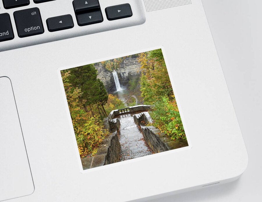 Taughannock Falls Walkway In Autumn Sticker featuring the photograph Taughannock Falls Walkway In Autumn by Dan Sproul
