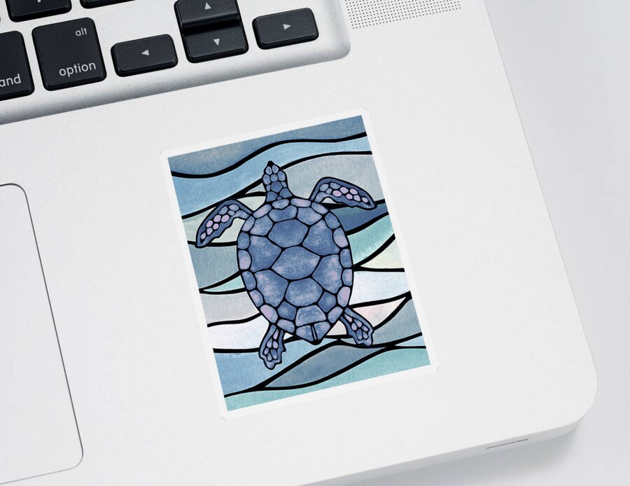 Turtle Sticker featuring the painting Teal Blue Watercolor Tortoise Under The Sea Turtle Native Art Ocean Creature II by Irina Sztukowski