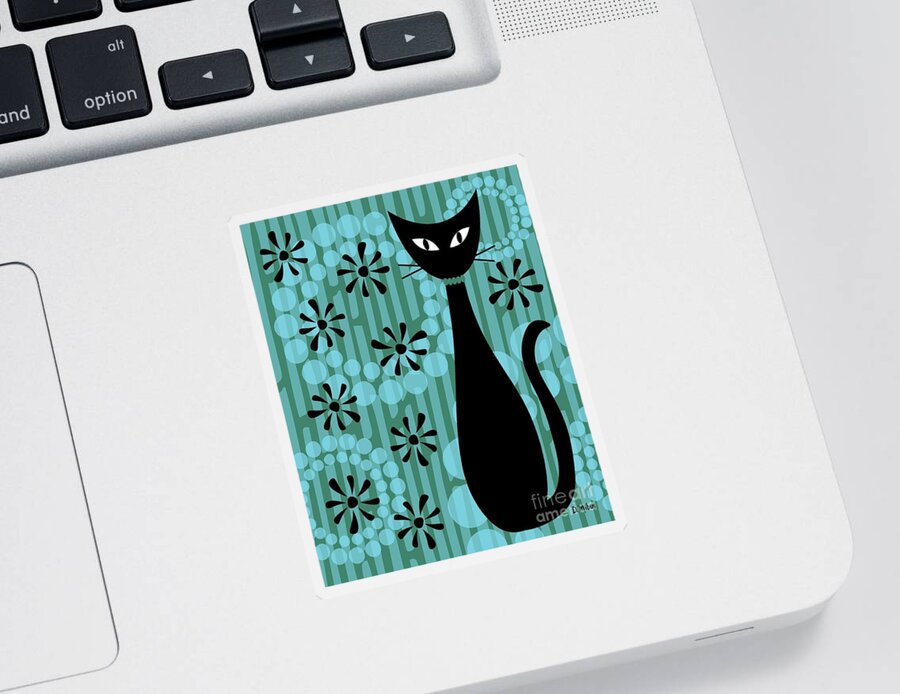 Abstract Cat Sticker featuring the digital art Teal Mod Cat by Donna Mibus