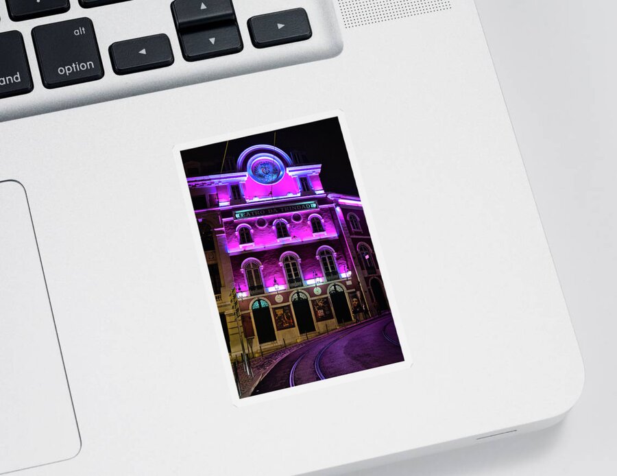 Lisbon Sticker featuring the photograph Teatro da Trindade at Night in Lisbon by Angelo DeVal
