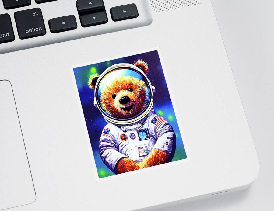 Teddy Bear Sticker featuring the digital art Teddy Bear In Space - Astronaut by Mark Tisdale