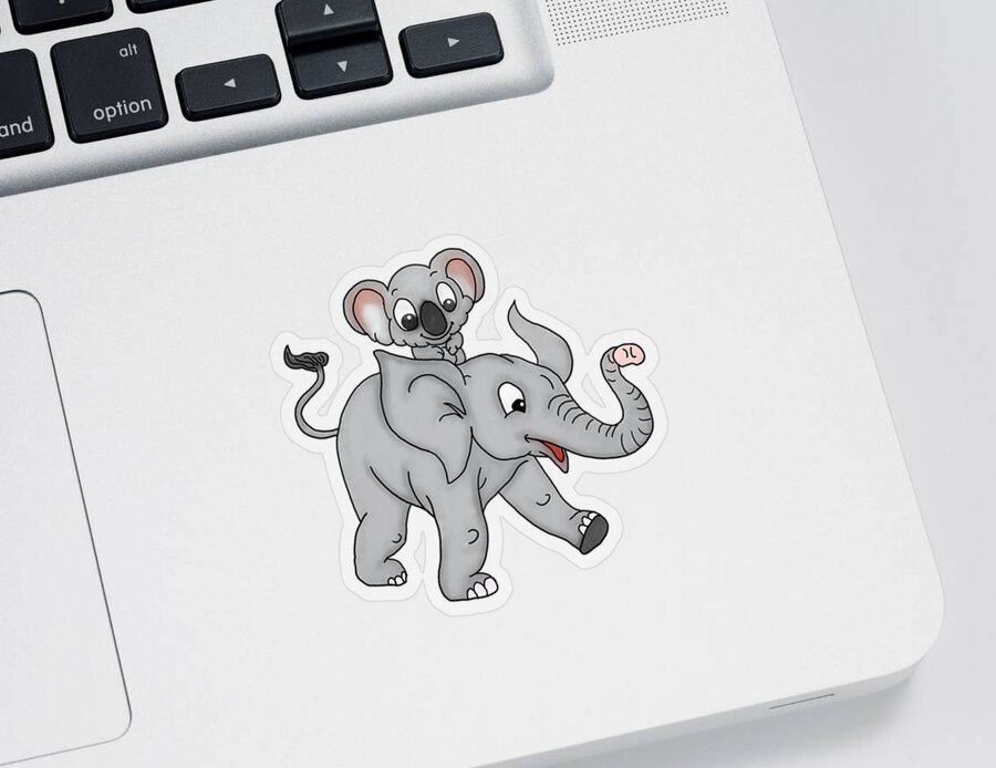 Bear Sticker featuring the digital art Teddy Rides an Elephant by John Haldane