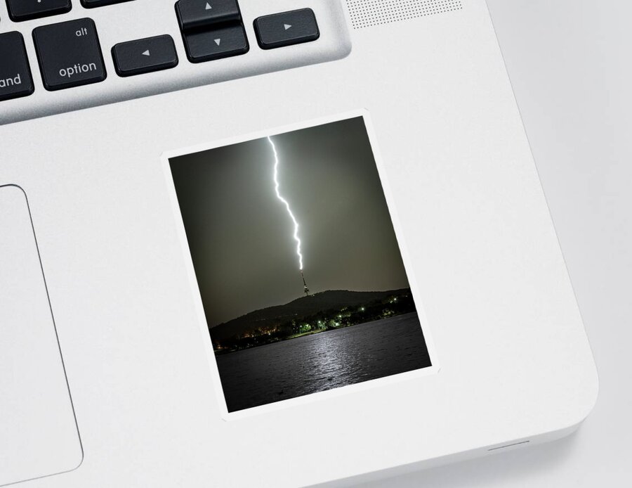 Lightning Sticker featuring the photograph Telstra Tower by Ari Rex