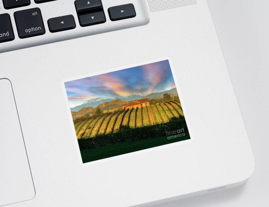 Temecula Valley Winery With Mountains In The Background Make Can Grow Cooler-climate Grapes Also Chardonnay Warm-weather Varieties Sticker featuring the photograph Temecula Valley Winery by David Zanzinger