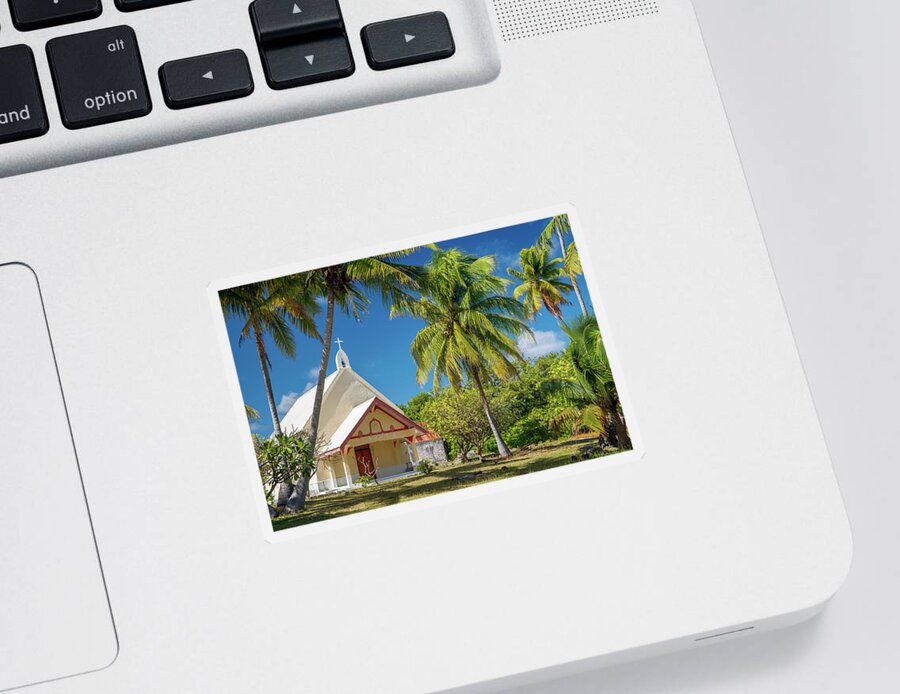 Fakarava Sticker featuring the photograph Tetamanu church in Fakarava - French Polynesia by Olivier Parent