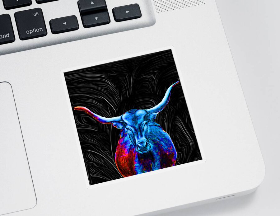 Abstract Sticker featuring the digital art Texas Longhorn - Abstract by Ronald Mills