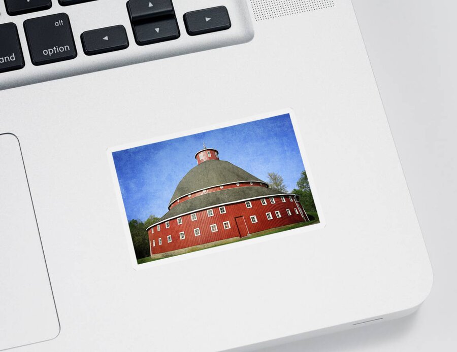 Ohio Red Round Barn In Summer Sticker featuring the photograph Textured Manchester Red Round Barn by Dan Sproul