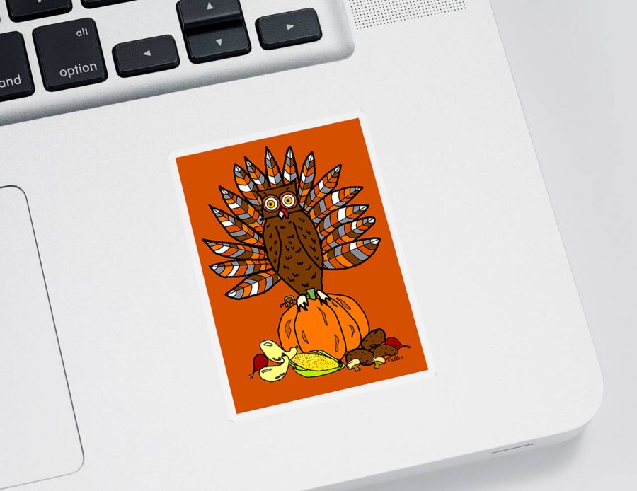 Thanksgiving Sticker featuring the digital art Thanksgiving Owl by Vallee Johnson