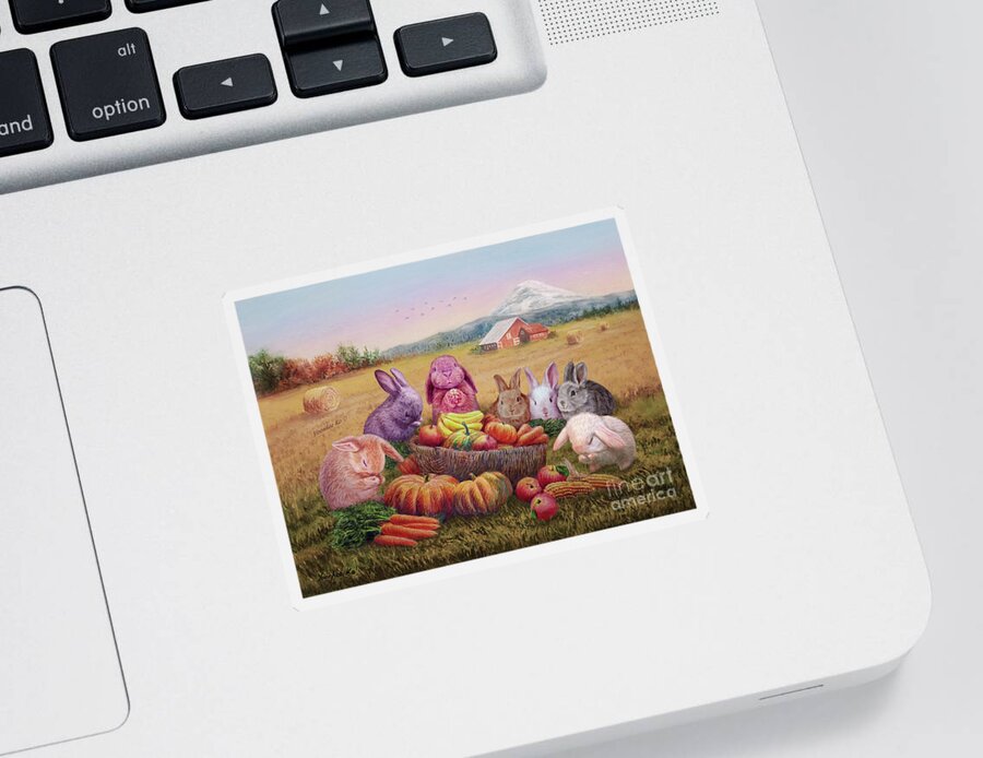 Bunny Sticker featuring the painting Thanksgiving Prayers by Yoonhee Ko