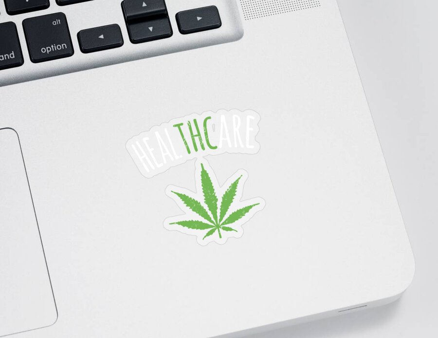 Cool Sticker featuring the digital art THC is Healthcare Cannabis by Flippin Sweet Gear