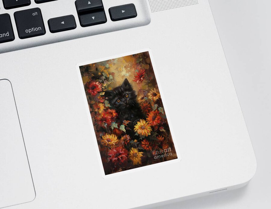 Cat Sticker featuring the painting The Autumn Kitty by Tina LeCour