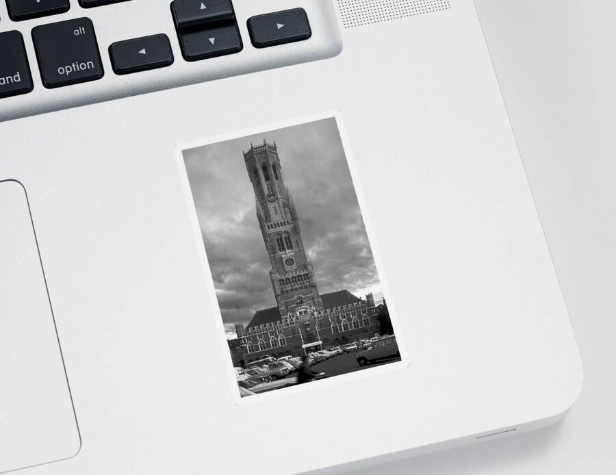 The Belfry Sticker featuring the photograph The Belfry Bruges 1960 by Frank Lee