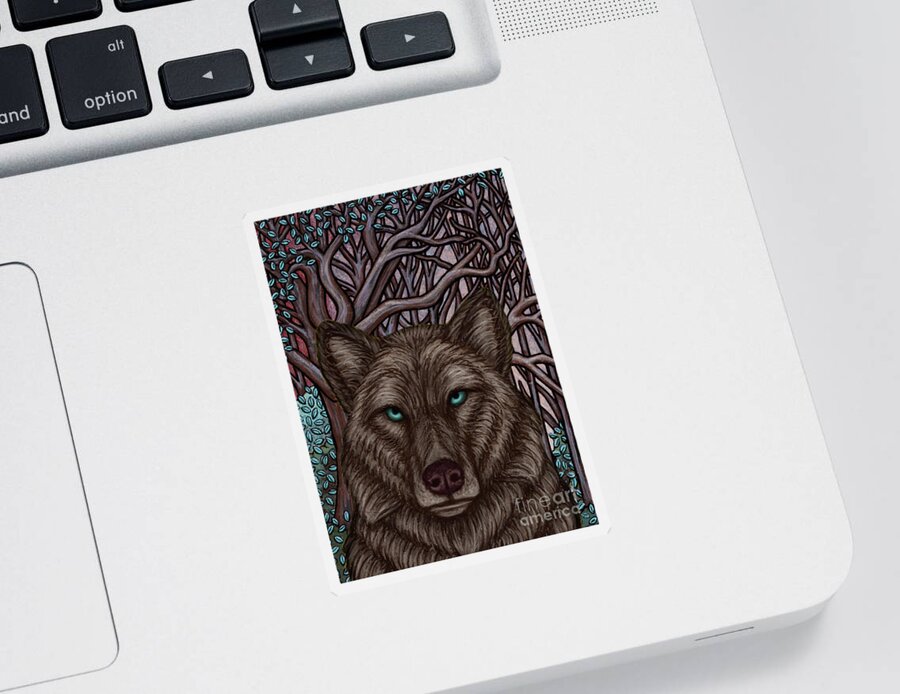 Wolf Sticker featuring the painting The Black Wolf Forest by Amy E Fraser
