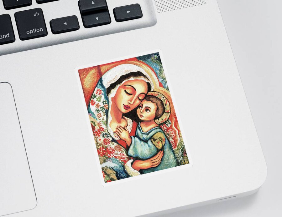 Mother And Child Sticker featuring the painting The Blessed Mother by Eva Campbell