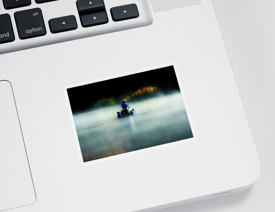 Fog Sticker featuring the photograph The Boatman by Addison Likins