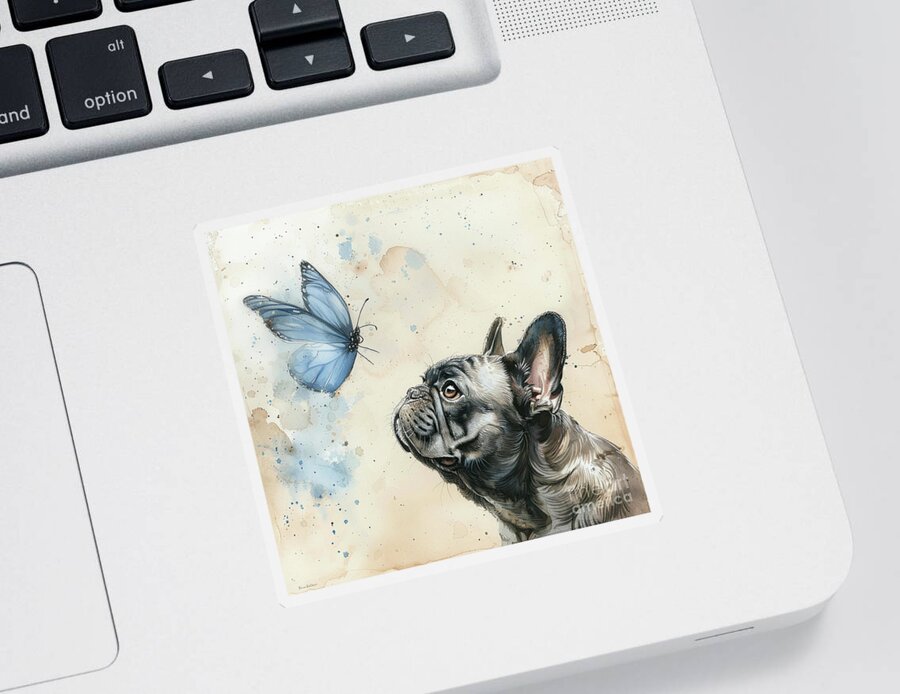 French Bulldog Sticker featuring the painting The Bulldog And The Butterfly by Tina LeCour