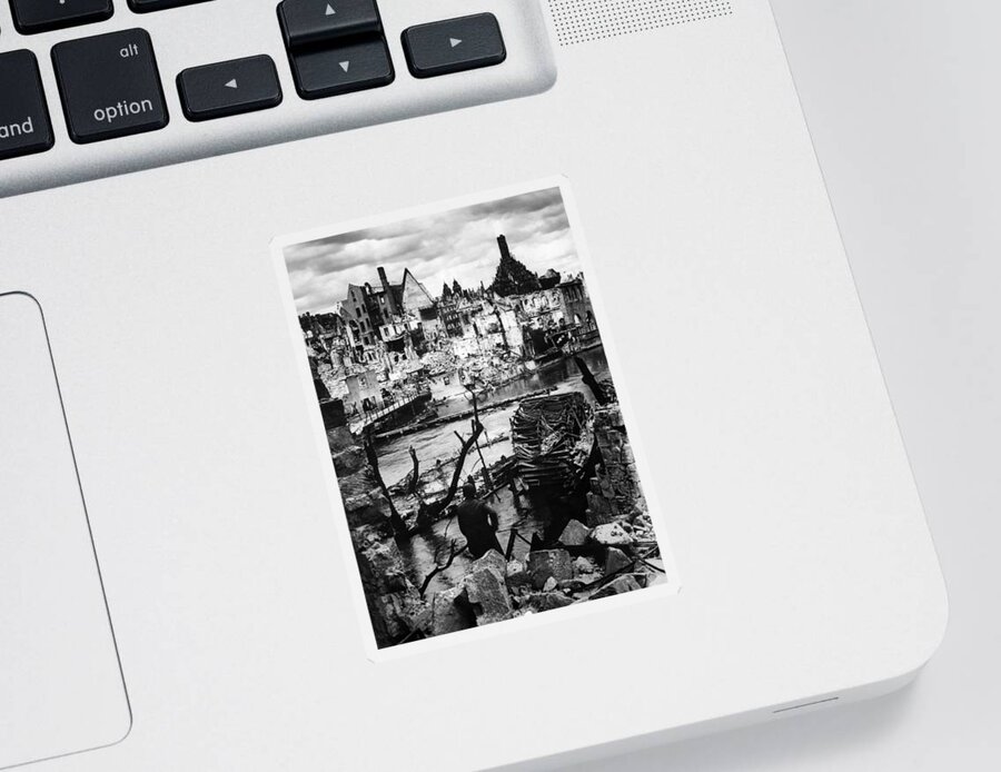 Nuremberg Sticker featuring the photograph The Destruction Of Nuremberg After Allied Bombings - WW2 - 1945 by War Is Hell Store