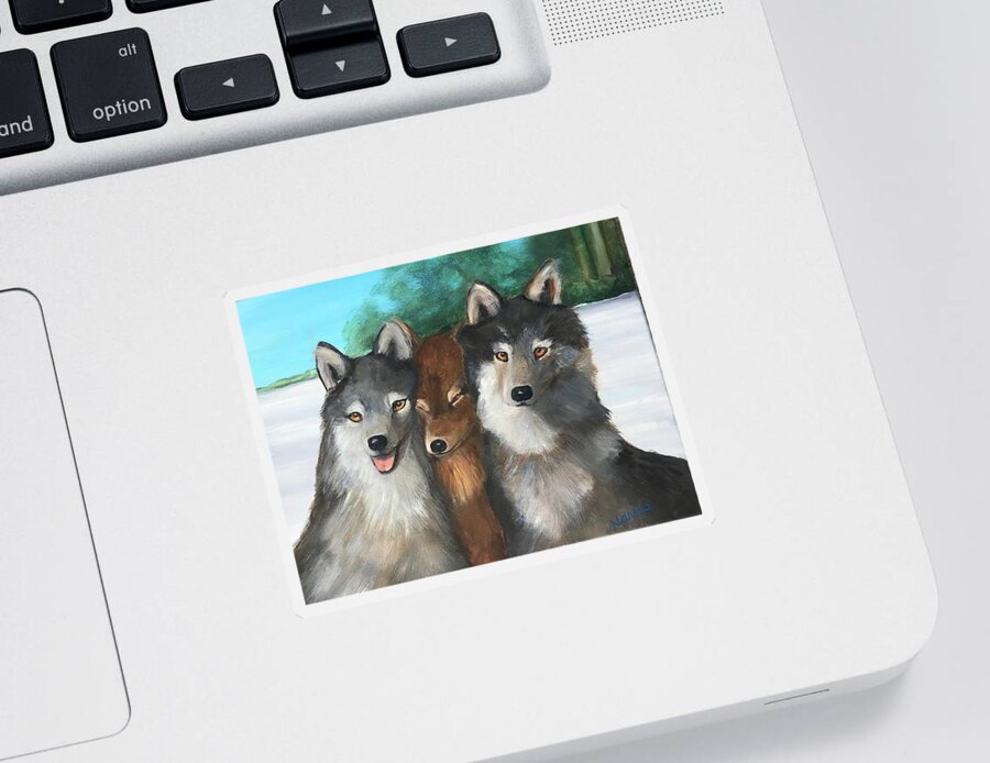 Wolf Sticker featuring the painting The Family by Deborah Naves