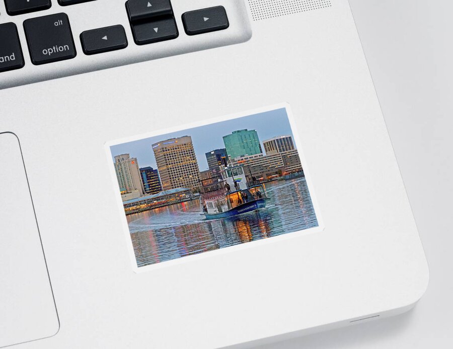 Elizabeth River Sticker featuring the photograph The Ferry to Portsmouth by Jerry Gammon