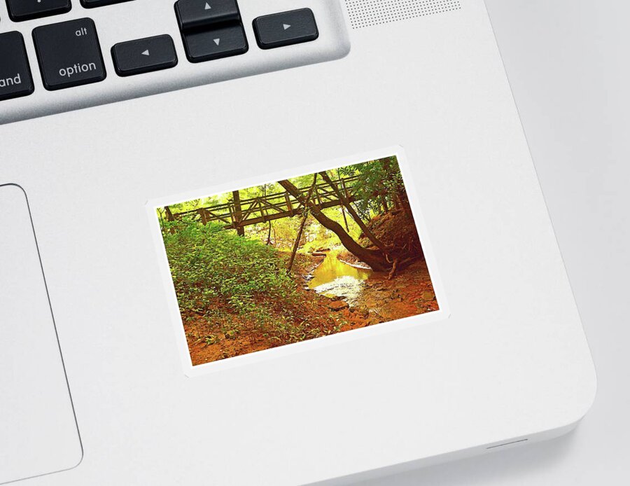 Footbridge Sticker featuring the photograph The Footbridge in the Woods by Stacie Siemsen