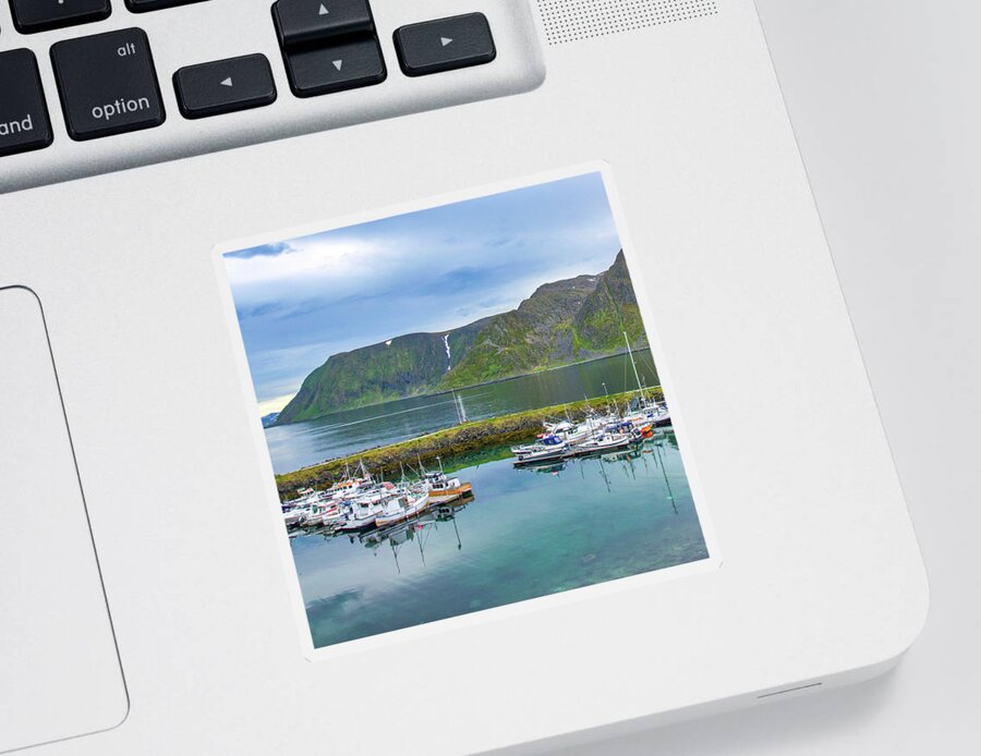 Boat Sticker featuring the photograph The Harbor in Honningsvag, Norway by Matthew DeGrushe