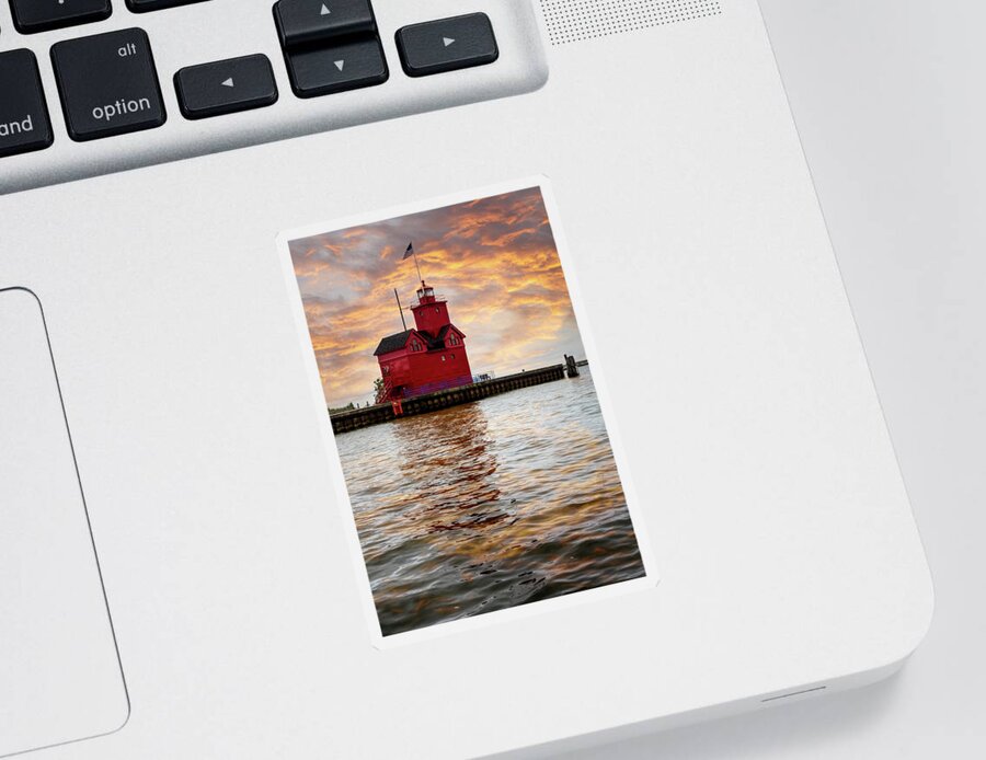 Lighthouse Sticker featuring the photograph The Holland Harbor Lighthouse by Debra and Dave Vanderlaan
